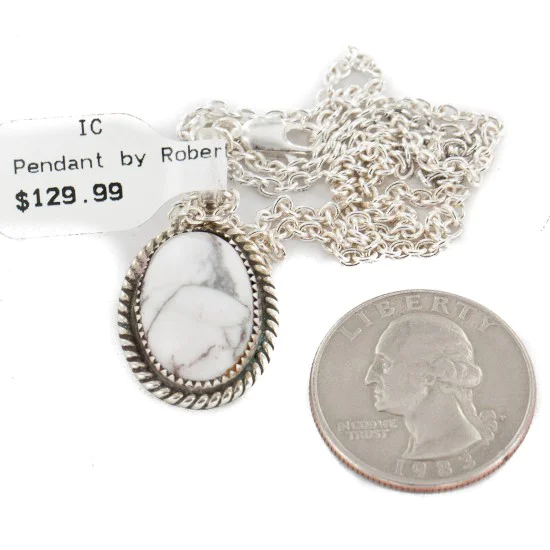 .925 Sterling Silver Handmade Navajo White Howlite Native American Necklace 12904 .925 Sterling Silver Handmade Navajo White Howlite Native American Necklace 12904