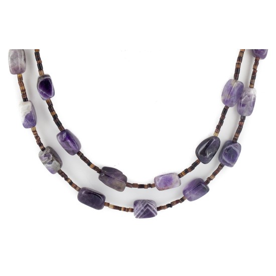 2 Strand Certified Authentic Navajo .925 Sterling Silver Natural Amethyst Native American Necklace 16093