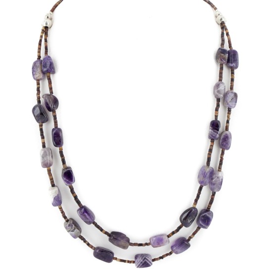 2 Strand Certified Authentic Navajo .925 Sterling Silver Natural Amethyst Native American Necklace 16093