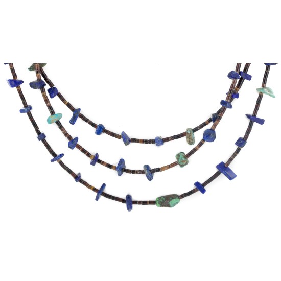 3 Strand Certified Authentic Navajo .925 Sterling Silver Natural Turquoise Lapis Native American Necklace 16094-2