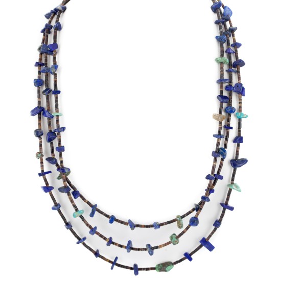 3 Strand Certified Authentic Navajo .925 Sterling Silver Natural Turquoise Lapis Native American Necklace 16094-2
