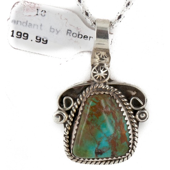 .925 Sterling Silver Handmade Certified Authentic Navajo Natural Turquoise Native American Necklace  12816