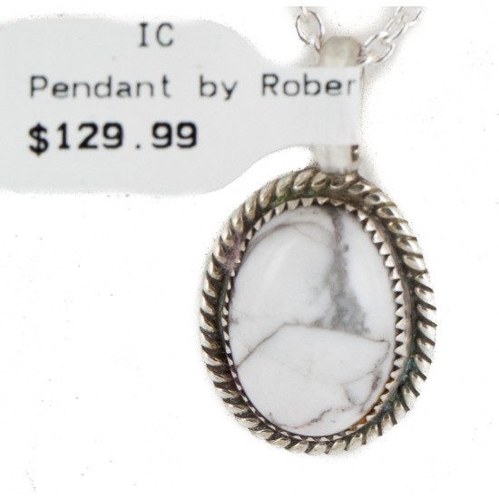 .925 Sterling Silver Handmade Certified Authentic Navajo White Howlite Native American Necklace 12904