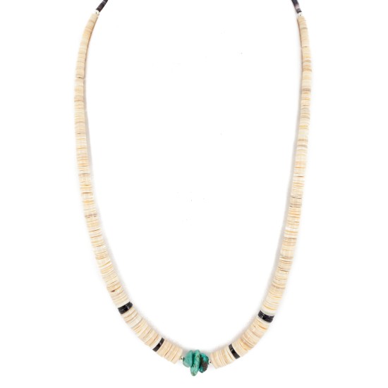 Certified Authentic Navajo .925 Sterling Silver Natural Turquoise Graduated Melon Shell Native American Necklace 14905-4