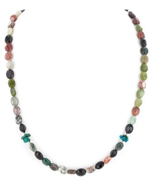 Certified Authentic Navajo .925 Sterling Silver Natural Turquoise Multicolor Chain Native American Necklace 14905-2