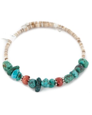 Certified Authentic Navajo Natural Spiderweb Turquoise Heishi Coral Adjustable Wrap Native American Bracelet 12905