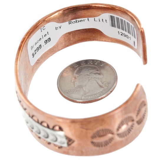 Handmade Certified Authentic Navajo .925 Sterling Silver and Pure Copper Native American Bracelet 12901-1