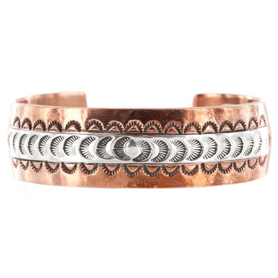 Handmade Certified Authentic Navajo .925 Sterling Silver and Pure Copper Native American Bracelet 12901-1