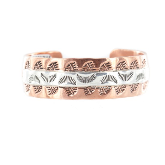 Handmade Certified Authentic Navajo .925 Sterling Silver and Pure Copper Native American Bracelet 12901-2