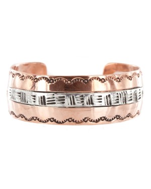 Handmade Certified Authentic Navajo Pure .925 Sterling Silver and Copper Native American Bracelet 12899-3