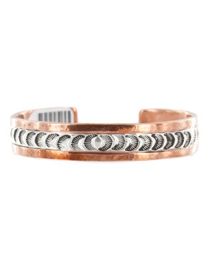 Handmade Certified Authentic Navajo Pure .925 Sterling Silver Copper Native American Bracelet 12902-3