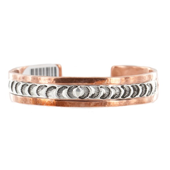 Handmade Certified Authentic Navajo Pure .925 Sterling Silver Copper Native American Bracelet 12902-3