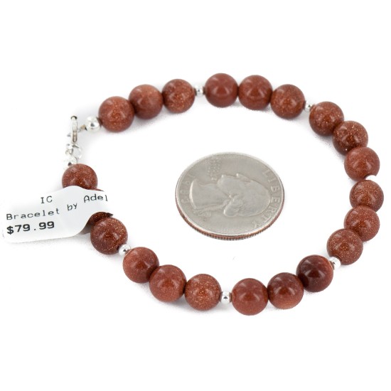 Certified Authentic .925 Sterling Silver Navajo Natural Goldstone Native American Bracelet 12895-2