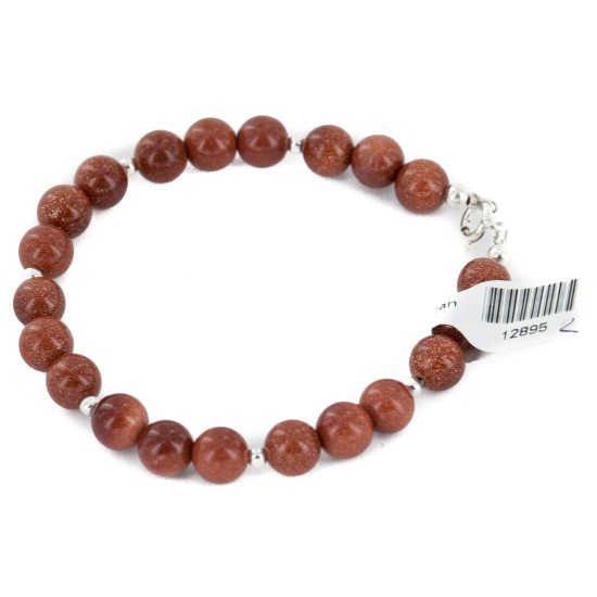 Certified Authentic .925 Sterling Silver Navajo Natural Goldstone Native American Bracelet 12895-2