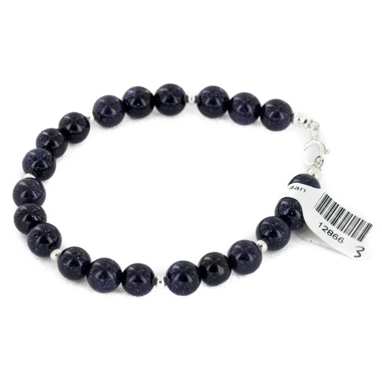 Certified Authentic Navajo .925 Sterling Silver Natural Goldstone Native American Bracelet 12866-3