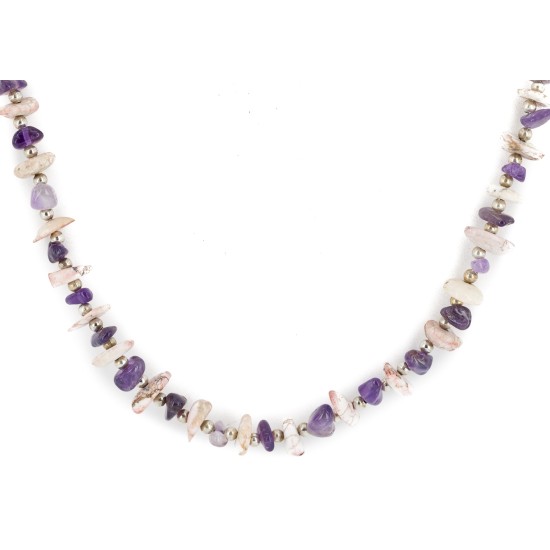 Certified Authentic .925 Sterling Silver White Howlite Amethyst Native American Necklace 15349-14