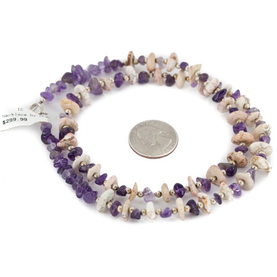 Certified Authentic .925 Sterling Silver White Howlite Amethyst Native American Necklace 15349-14