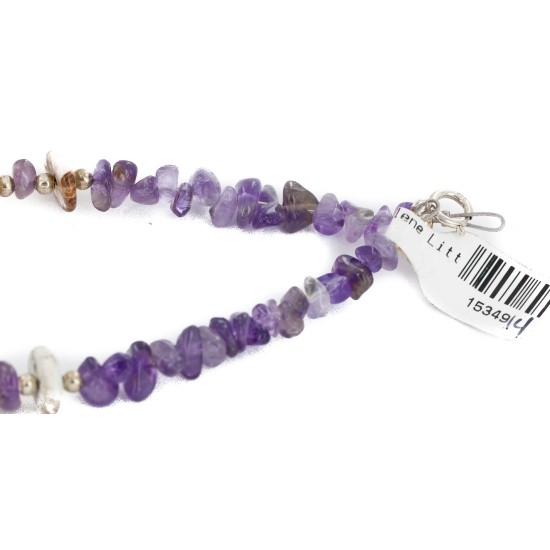Certified Authentic .925 Sterling Silver White Howlite Amethyst Native American Necklace 15349-14