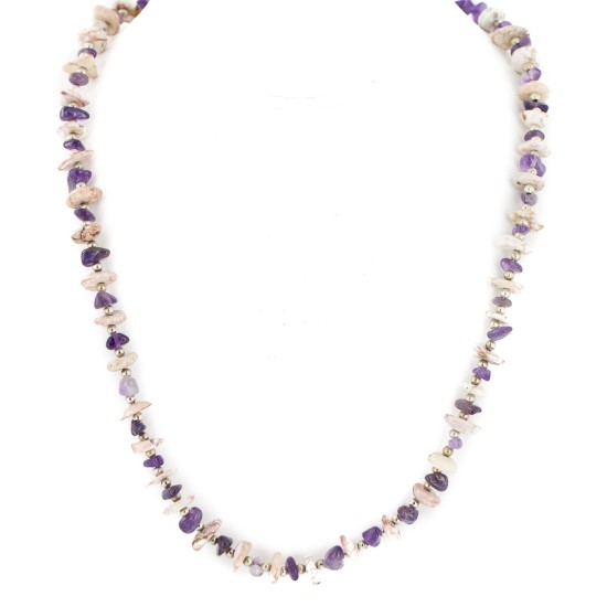 Certified Authentic .925 Sterling Silver White Howlite Amethyst Native American Necklace 15349-14