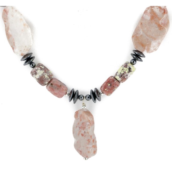 Certified Authentic Navajo .925 Sterling Silver Natural Agate Hematite Turquoise Native American Necklace 750122-4