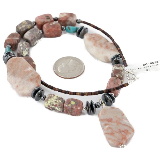Certified Authentic Navajo .925 Sterling Silver Natural Agate Hematite Turquoise Native American Necklace 750122-4