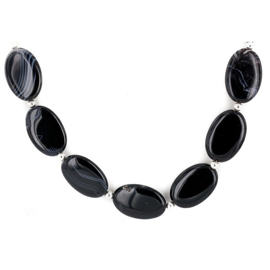 Certified Authentic Navajo .925 Sterling Silver Natural Black Onyx Native American Necklace 25287-2