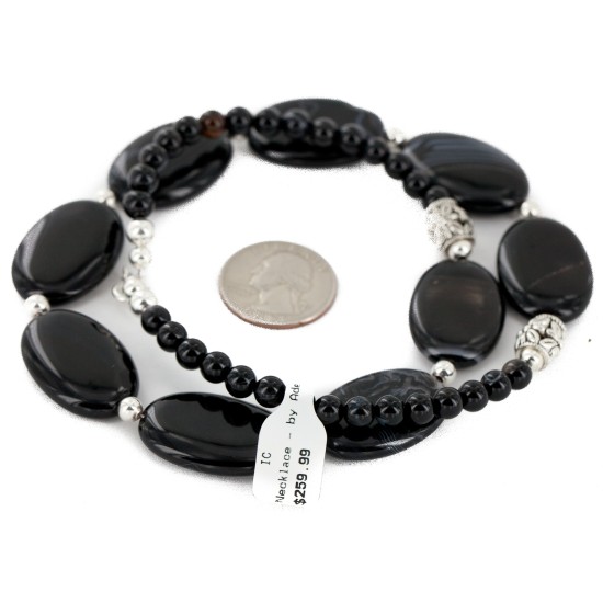 Certified Authentic Navajo .925 Sterling Silver Natural Black Onyx Native American Necklace 25287-2