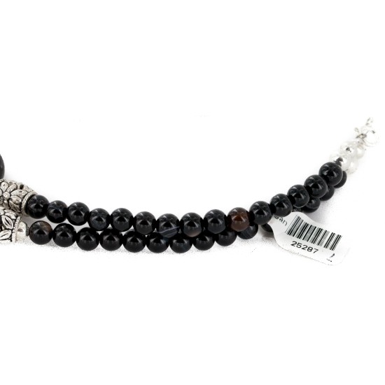 Certified Authentic Navajo .925 Sterling Silver Natural Black Onyx Native American Necklace 25287-2