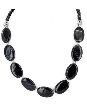 Certified Authentic Navajo .925 Sterling Silver Natural Black Onyx Native American Necklace 25287-2