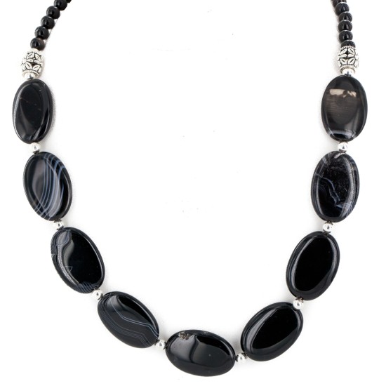 Certified Authentic Navajo .925 Sterling Silver Natural Black Onyx Native American Necklace 25287-2