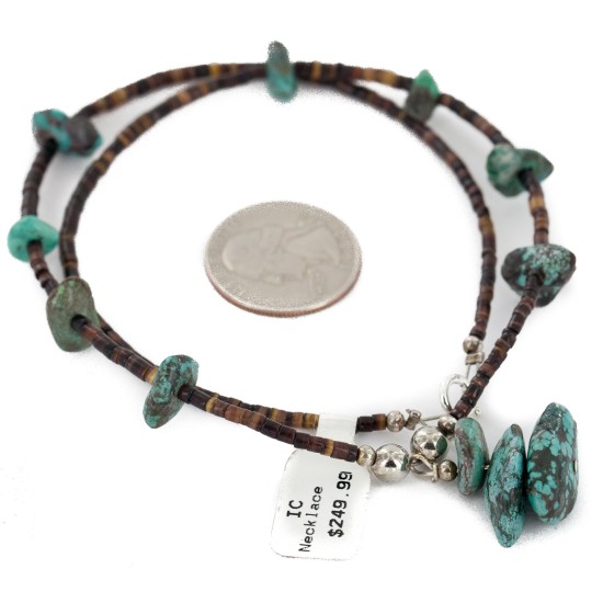 Certified Authentic Navajo .925 Sterling Silver Natural Spiderweb Turquoise Heishi Native American Necklace 15205-2