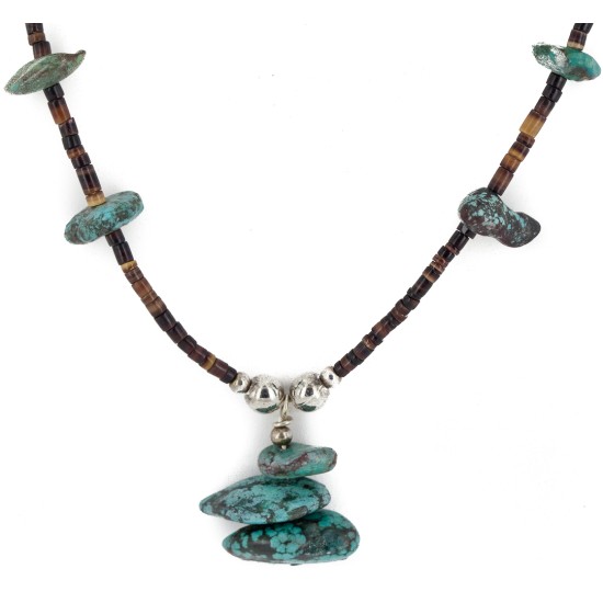 Certified Authentic Navajo .925 Sterling Silver Natural Spiderweb Turquoise Heishi Native American Necklace 15205-2