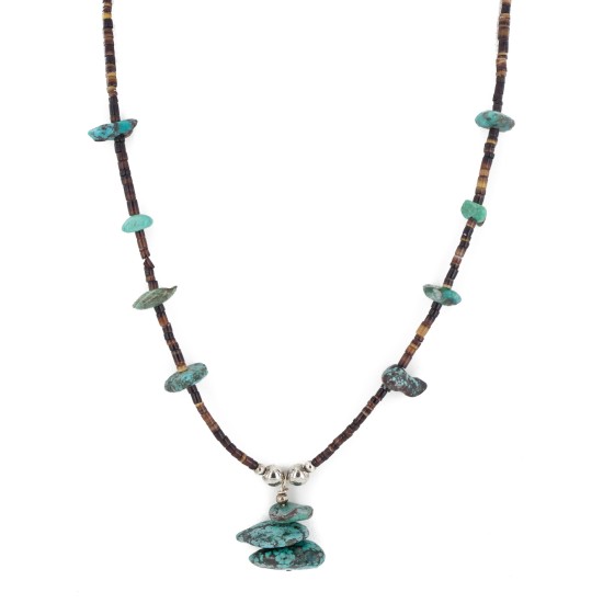 Certified Authentic Navajo .925 Sterling Silver Natural Spiderweb Turquoise Heishi Native American Necklace 15205-2