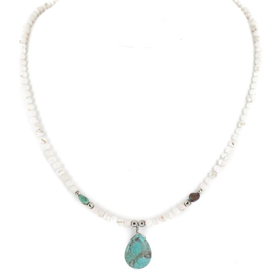 Certified Authentic Navajo .925 Sterling Silver White Howlite Native American Necklace 25232-2