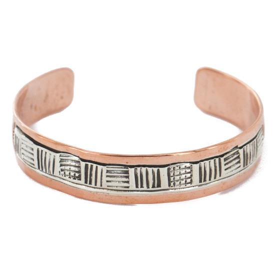 Handmade Certified Authentic Navajo Pure .925 Sterling Silver and Copper Native American Bracelet 12703-4