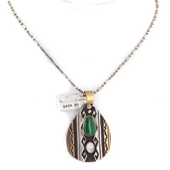 12kt Gold Filled .925 Sterling Silver Handmade Certified Authentic Navajo Natural Malachite Native American Necklace 24120 12kt Gold Filled .925 Sterling Silver Handmade Certified Authentic Navajo Natural Malachite Native American Necklace 24120