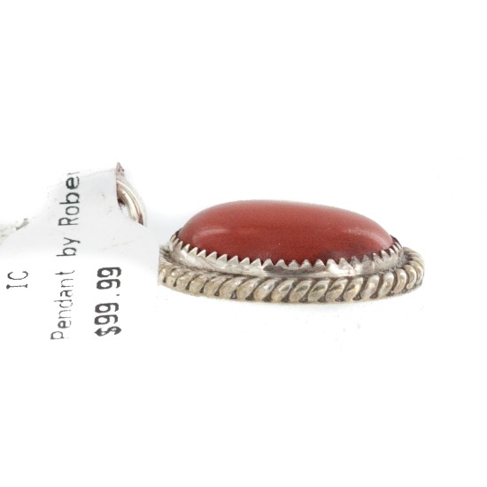 .925 Sterling Silver Handmade Certified Authentic Navajo Natural Red Jasper Native American Necklace 12885-3