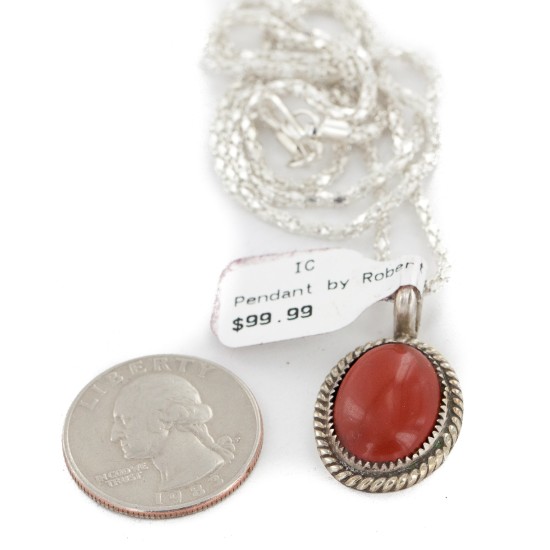 .925 Sterling Silver Handmade Certified Authentic Navajo Natural Red Jasper Native American Necklace 12885-3