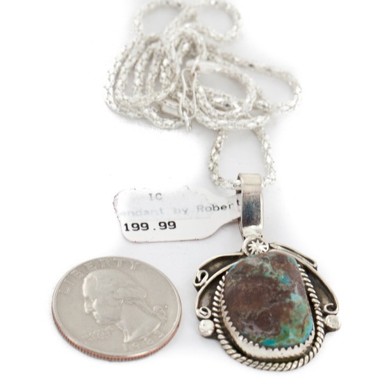 Certified Authentic .925 Sterling Silver Handmade Navajo Natural Turquoise Native American Necklace 12816-4
