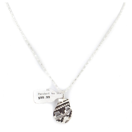 .925 Sterling Silver Handmade Certified Authentic Navajo Native American Necklace 24423-4
