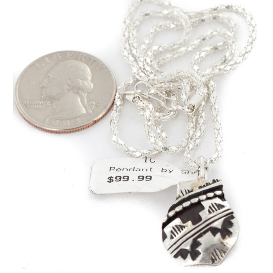 .925 Sterling Silver Handmade Certified Authentic Navajo Native American Necklace 24423-4