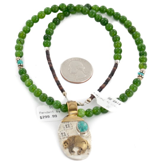 12kt Gold Filled .925 Sterling Silver Handmade Buffalo Certified Authentic Navajo Natural Spiderweb Turquoise Native American Necklace 24460-16026-5