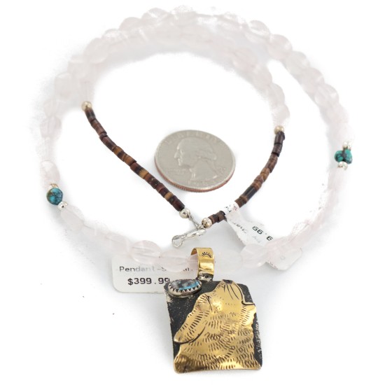 12kt Gold Filled .925 Sterling Silver Wolf Handmade Certified Authentic Navajo Natural Turquoise Pink Quartz Native American Necklace 24324-5-16047-10 12kt Gold Filled .925 Sterling Silver Wolf Handmade Certified Authentic Navajo Natural Turquoise Pink Quartz Native American Necklace 24324-5-16047-10