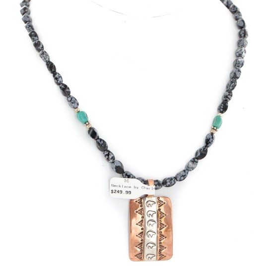Handmade Certified Authentic Navajo Pure .925 Sterling Silver and Copper Natural Turquoise Snowflake Stone Native American Necklace 16973-2-16037-6
