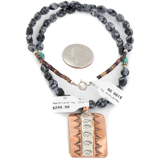 Handmade Certified Authentic Navajo Pure .925 Sterling Silver and Copper Natural Turquoise Snowflake Stone Native American Necklace 16973-2-16037-6