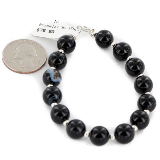 Certified Authentic Navajo .925 Sterling Silver Natural Black Onyx Native American Bracelet 12742-202