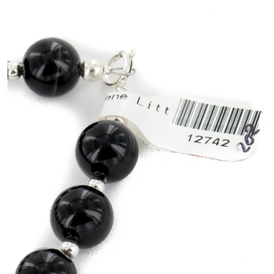 Certified Authentic Navajo .925 Sterling Silver Natural Black Onyx Native American Bracelet 12742-202