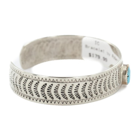 Handmade Certified Authentic Navajo Nickel Natural Turquoise Native American Bracelet 12796-14