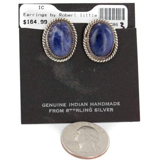 .925 Sterling Silver Handmade Navajo Natural Lapis Stud Native American Earrings 12886-3 .925 Sterling Silver Handmade Navajo Natural Lapis Stud Native American Earrings 12886-3