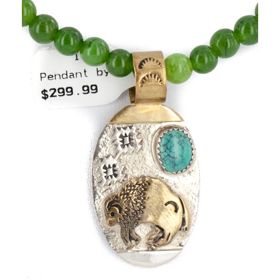 12kt Gold Filled .925 Sterling Silver Handmade Buffalo Certified Authentic Navajo Natural Spiderweb Turquoise Native American Necklace 24460-16026-5